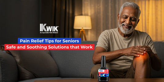 Smiling senior applying Ayurvedic oil for joint pain relief