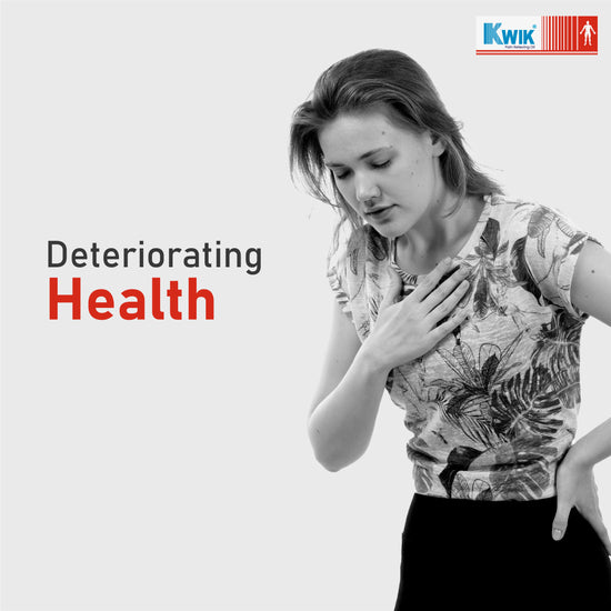 Image of an Unwell Woman With Text: Deteriorating Health