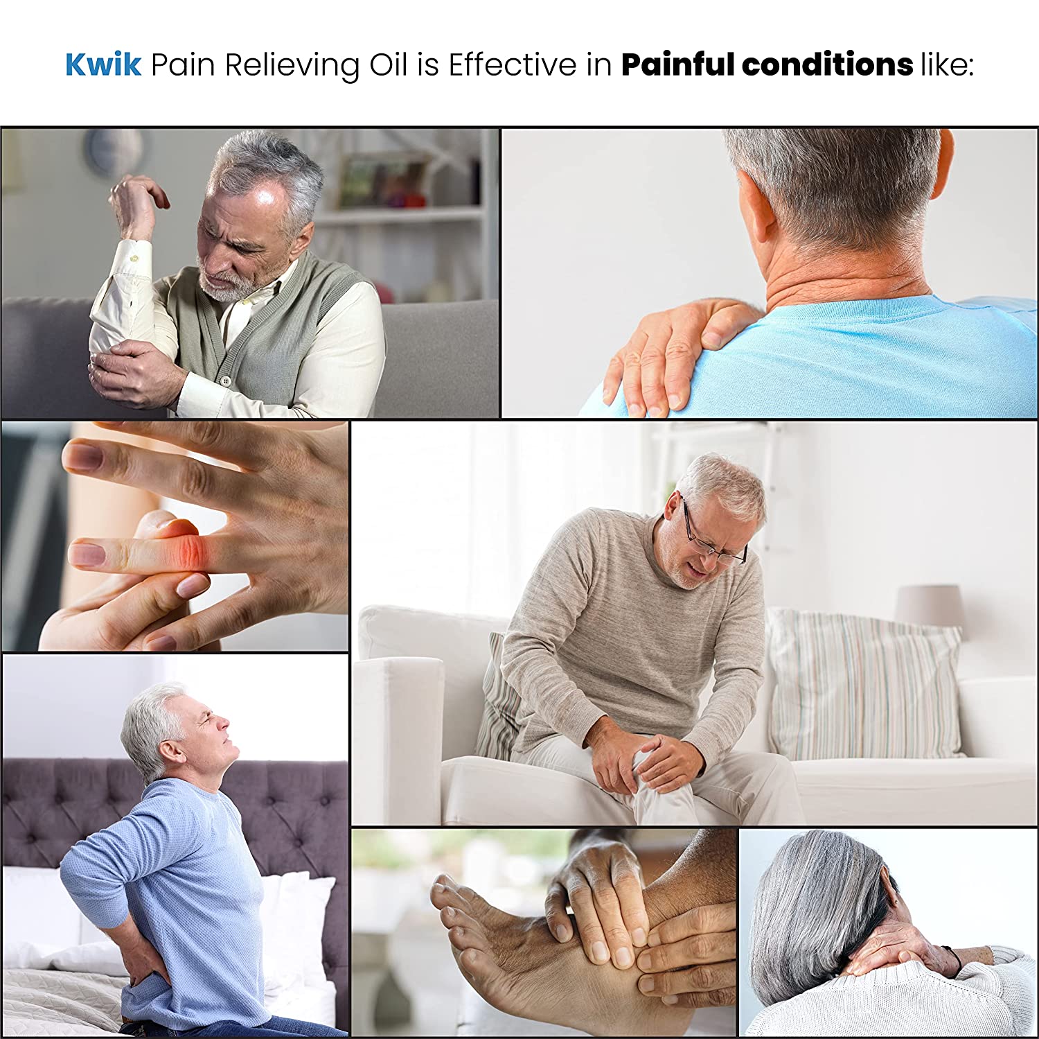 An image shows the effectiveness of Kwik Pain Relief Oil for body pain